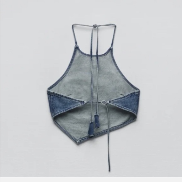 Zara Denim Crop Halter Tie Backless Top - Picture 3 of 3